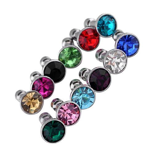 12 Pcs Mixed Color Bling Rhinestone Copper Anti Dust Plug 3.5mm for Apple iPhone freeshipping - Etreasurs