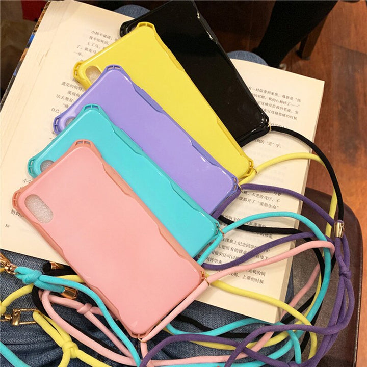 Lanyard Chain Tape Necklace Candy Color Phone Case For iPhone 11 7 8 Plus X XR XS 11Pro Max Airbag Soft TPU Back Shell For Carry freeshipping - Etreasurs