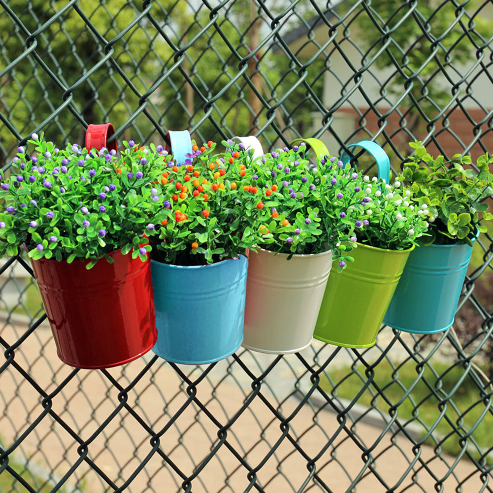 Metal Iron Hanging Flower Pot Container Home Balcony Garden Planter Barrel Decor freeshipping - Etreasurs