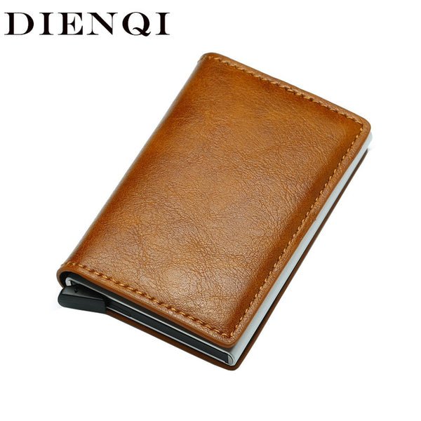 DIENQI Top Quality Wallet Men Money Bag Mini Purse Male Vintage Automatical Aluminium Rfid Card Holder Wallet Small Smart Wallet