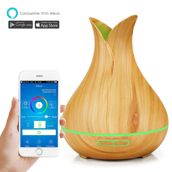 400ml Wood Grain Wifi Remote Smart Aroma Diffuser Graffiti App Household Wood Grain Humidifier Petal Aroma Diffuser