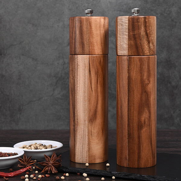 Cylindrical Grinder Acacia Wood Pepper Mill Ceramic Core Manual Pepper Grinder Multipurpose Seasoning Bottle Kitchen Tool