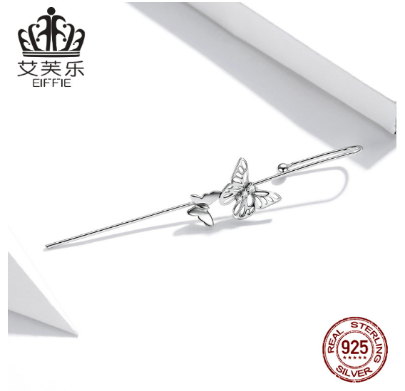 S925 Sterling Silver Fashion Ear Pin Platinum Plated Zircon Earrings Female DIY Single Simple Butterfly Earrings freeshipping - Etreasurs