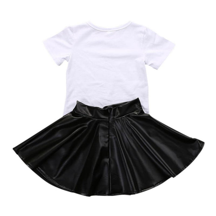 2PCS Toddler Kids Girl Clothes Set Summer Short Sleeve Mini Boss T-shirt Tops + Leather Skirt Outfit Child Suit New freeshipping - Etreasurs