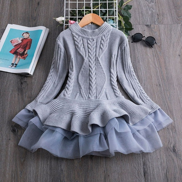 2019 Winter Knitted Chiffon Girl Dress Christmas Party Long Sleeve Children Clothes Kids Dresses For Girls New Year Clothing freeshipping - Etreasurs