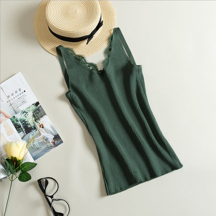 Women Hook Flower Lace Tank solid Stitching V-neck Camis Female Knitted Short Slim Sleeveless Shirt Tank Casual Tops freeshipping - Etreasurs