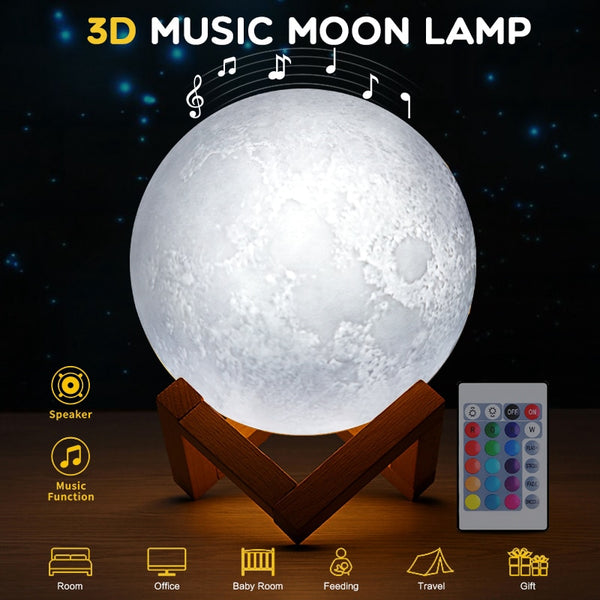 3D Print Colorful Bluetooth Msuic Moon Lamp Rechargeable Night Light For Moon light with 3Colors 16Colors Remote Decor Gift freeshipping - Etreasurs