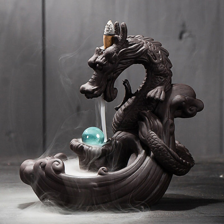 Ceramic Backflow Incense Burner Creative Home Decor Dragon Incense Holder Censer With Crystal Ball + 20Pcs Incense Cones freeshipping - Etreasurs