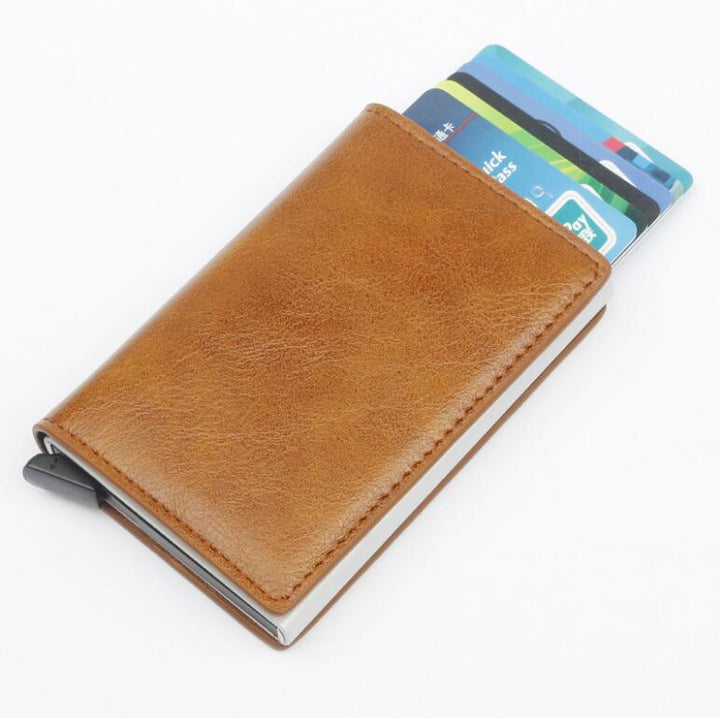 Male Metal Card Holder RFID Aluminium Alloy Credit Card Holder PU Leather Wallet Antitheft Automatic RFID Wallet freeshipping - Etreasurs