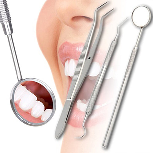 3 in 1 Stainless Steel Dental Tool Dentist Tooth Clean Probe Tweezers Mirror Set freeshipping - Etreasurs