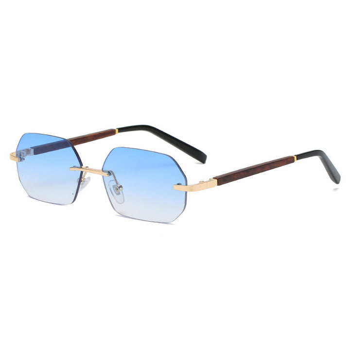 New European And American Fashion Rimless Polygonal Sunglasses Women's Gradient Sunglasses Trend Wood Grain Leg Glasses freeshipping - Etreasurs