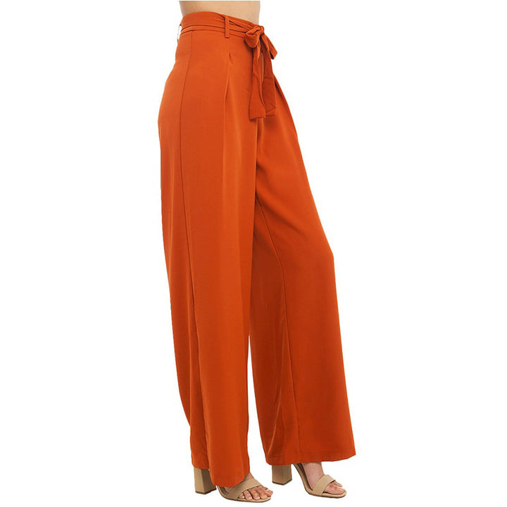 Haoduoyi Women Orange Wide Leg Chiffon Pants High Waist Drawstring Front Trousers Palazzo OL Elegant Long Culottes Pants freeshipping - Etreasurs