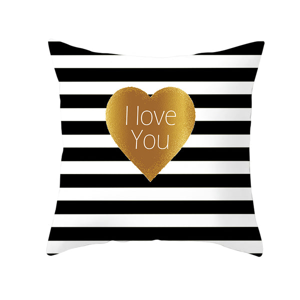Black White Heart Cushion Cover Arrow I Love You Letters Happy Valentine Pillow Covers Gifts for Couples Valentine's Decoration freeshipping - Etreasurs