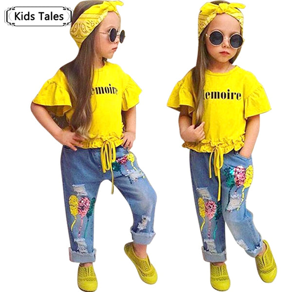 Children Sets for Girls Girls Suits for Children Girls T-shirt + Pants + Headband 3pcs. Suit freeshipping - Etreasurs