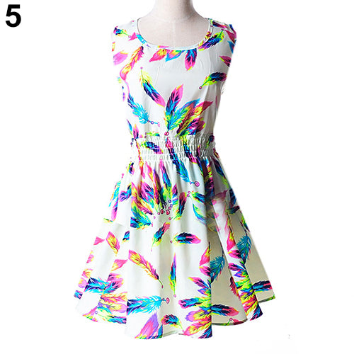 Women Sexy Casual Flower Print Sleeveless Skirt Summer Chiffon Beach Dress S-XXL freeshipping - Etreasurs