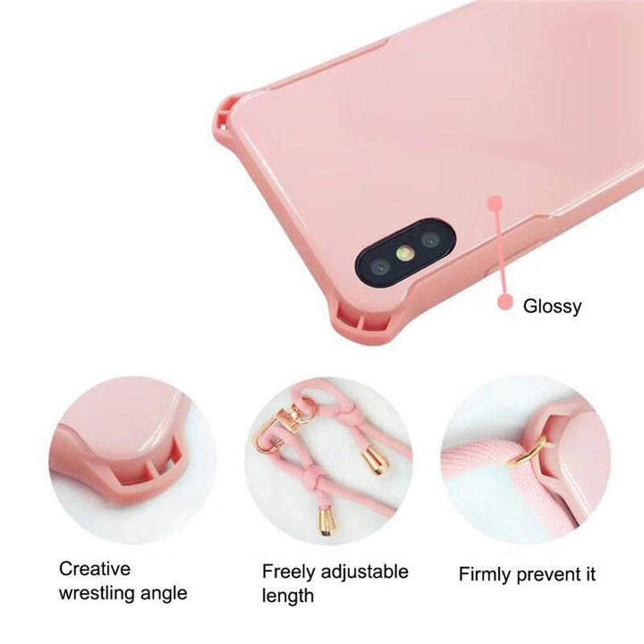 Lanyard Chain Tape Necklace Candy Color Phone Case For iPhone 11 7 8 Plus X XR XS 11Pro Max Airbag Soft TPU Back Shell For Carry freeshipping - Etreasurs