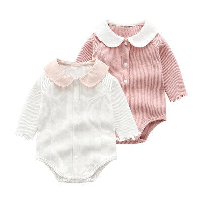 Children's Clothing Toddler Infant Baby Girl Rompers Newborn Clothes Korean Style Baby Girl Peter Pan Collar Jumpsuits Bodysuits freeshipping - Etreasurs