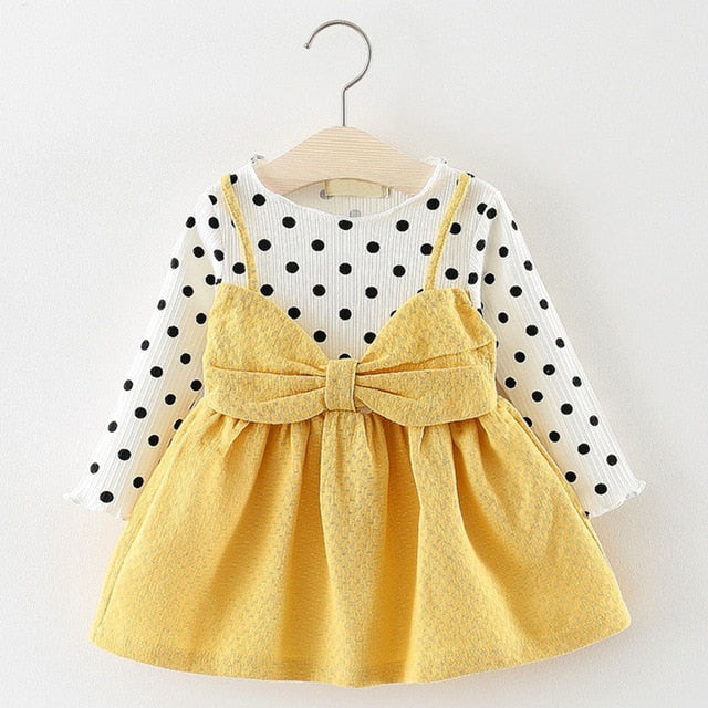 Baby Girl Dress Princess 2019 New Spring Autumn Baby Clothes Long Sleeve Fake 2 Piece Party Dress baby girl clothes kids freeshipping - Etreasurs