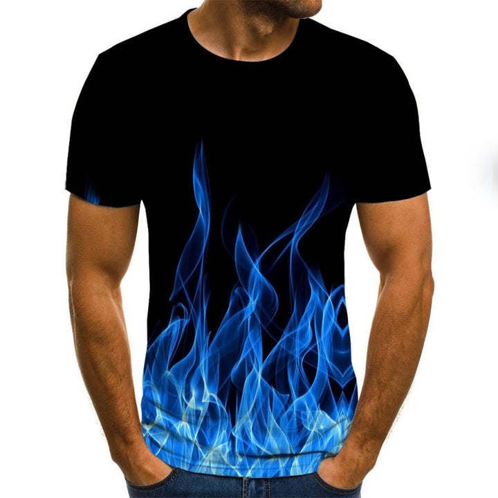 new flame men's T-shirt summer fashion short-sleeved 3D round neck tops smoke element shirt trendy men's T-shirt freeshipping - Etreasurs
