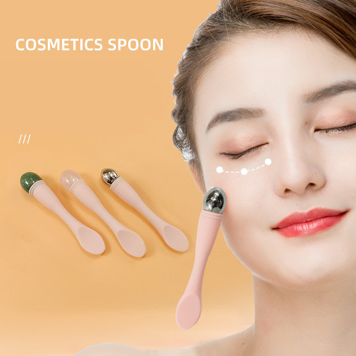 Jade Eye Cream Spoon Eye Essence Introduction Stick Silicone Handle Powder Crystal Jade Cream Cosmetic Spoon freeshipping - Etreasurs