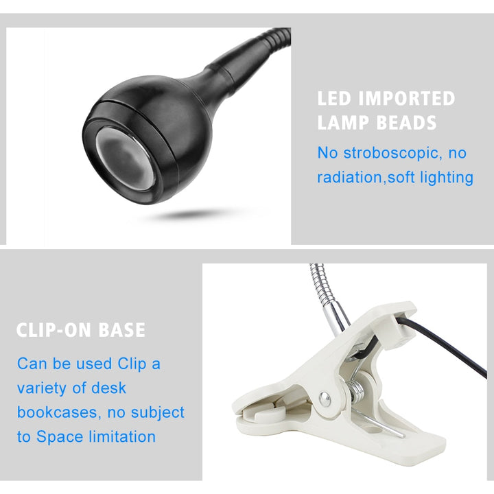 Eyes Protection LED Desk Light Clamp Lamp Flexible LED Book Reading Desk Lamp USB Clip On Desk Light Bedroom Night Lighting freeshipping - Etreasurs