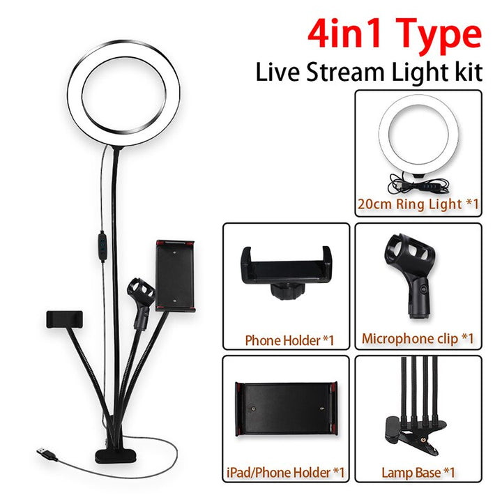 8inch LED Ring Light kit for Makeup Tutorial YouTube Video Live Stream For iPad Microphone Phone Holder Selfie Beauty Ring Light freeshipping - Etreasurs