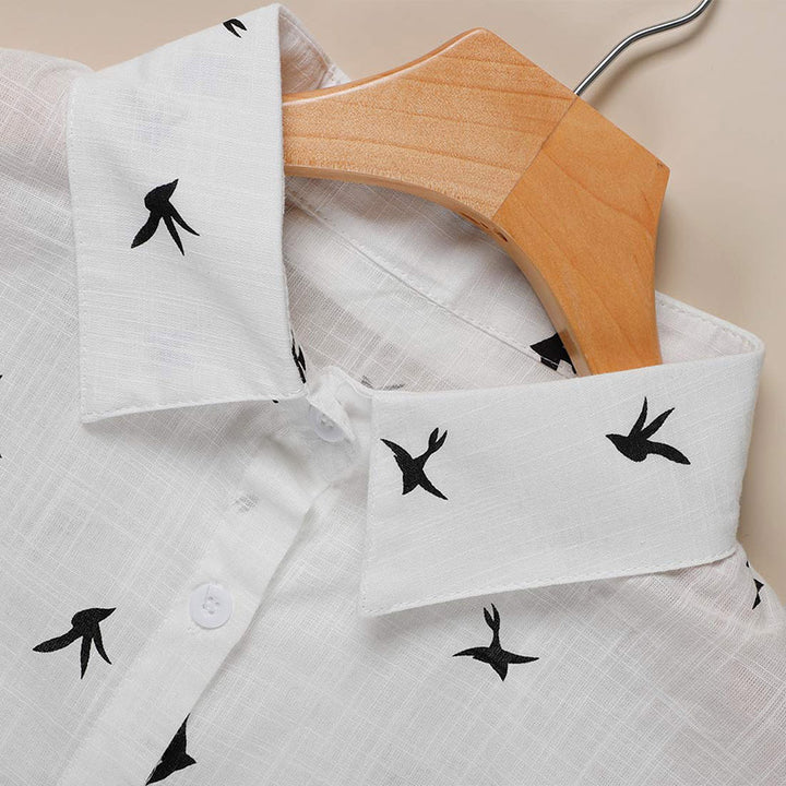 Women's Birds Print Shirts 35% Cotton Long Sleeve Female Tops 2020 Spring Summer Loose Casual Office Ladies Shirt Plus Size 5XL freeshipping - Etreasurs