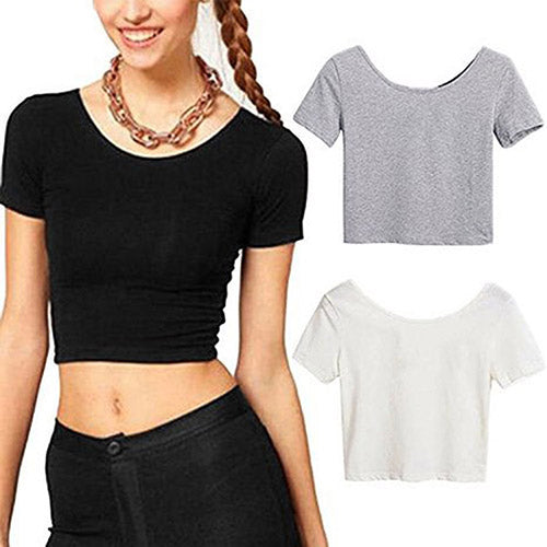 Women's Sexy Casual Solid Short Sleeve Crop Top Slim Fit Bare Midriff T-Shirt freeshipping - Etreasurs