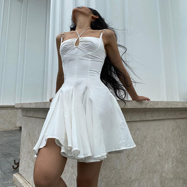 Summer New Women's Fashion Suspenders Sexy One-Shoulder Open-Back Slim Pure White Dress freeshipping - Etreasurs