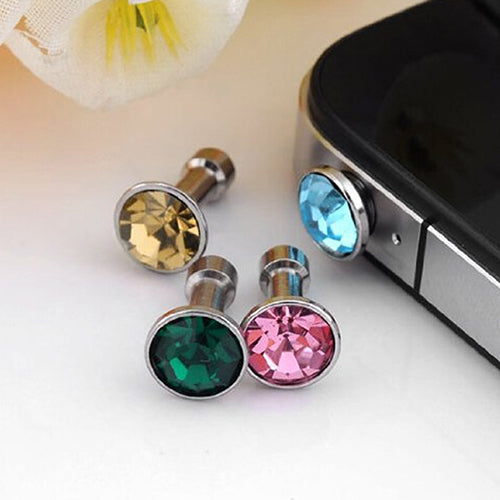 12 Pcs Mixed Color Bling Rhinestone Copper Anti Dust Plug 3.5mm for Apple iPhone freeshipping - Etreasurs