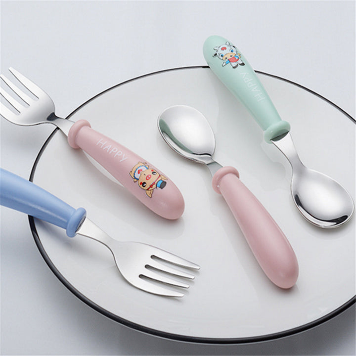 Baby Gadgets Tableware Set Children Utensil Stainless Steel Toddler Dinnerware Cutlery Cartoon Infant Food Feeding Spoon Fork freeshipping - Etreasurs