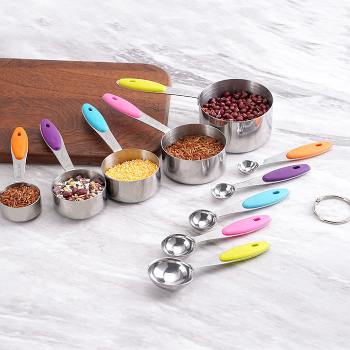 Baking Measuring Spoon Measuring Cup Stainless Steel With Silicone Handle 10-Piece Set Measuring Spoon Measuring Tool Supplies freeshipping - Etreasurs