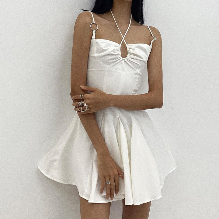 Summer New Women's Fashion Suspenders Sexy One-Shoulder Open-Back Slim Pure White Dress freeshipping - Etreasurs