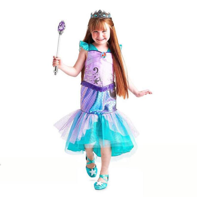 Girl Little Mermaid Fancy Dress Up Kids Photography Tulle Ariel Cosplay Princess Costume Girls Christmas Party Long Gown freeshipping - Etreasurs