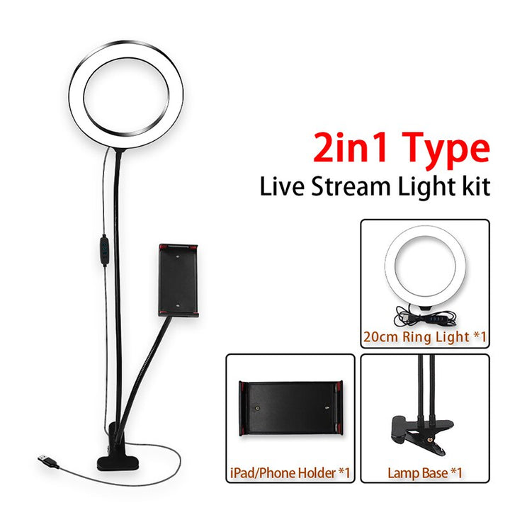 8inch LED Ring Light kit for Makeup Tutorial YouTube Video Live Stream For iPad Microphone Phone Holder Selfie Beauty Ring Light freeshipping - Etreasurs