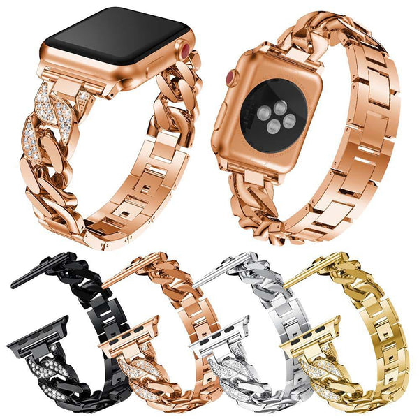 Suitable For Samsung Huawei 22mm Watch With Apple 7654321 Generation SE Single Row Diamond-Encrusted Denim Chain Alloy Wristband