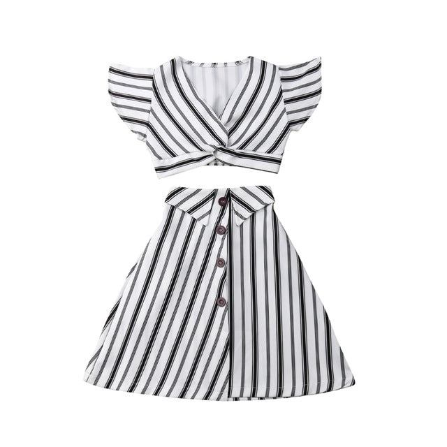 2pcs Clothes Set Baby Toddler Girls Striped Crop Tops Skirt Dress Sundress freeshipping - Etreasurs