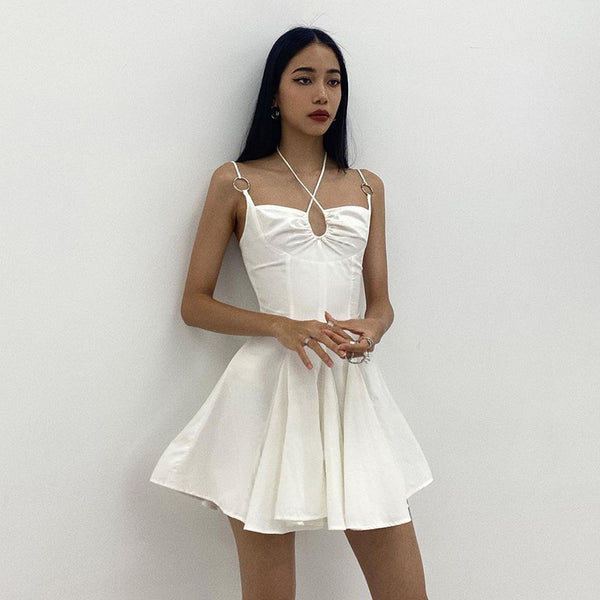 Summer New Women's Fashion Suspenders Sexy One-Shoulder Open-Back Slim Pure White Dress freeshipping - Etreasurs