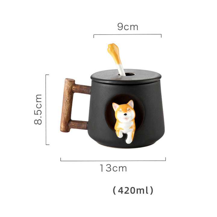 Creative Ceramic Personality Cute Mug With Lid Spoon Home Couple Men And Women Coffee Cup Shiba Inu Cup freeshipping - Etreasurs