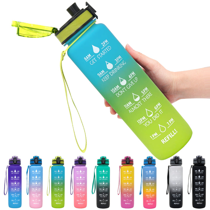 Tritan Water Bottle Sports Frosted Gradient Color Bounce Cover Water Bottle Space Cup Travel Water Cup 1L freeshipping - Etreasurs