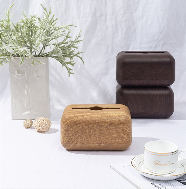 Desktop Imitation Solid Wood Tissue Box Walnut Wood Grain Face Towel Storage Box