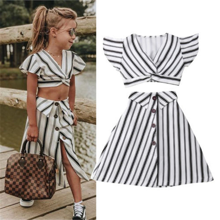 2pcs Clothes Set Baby Toddler Girls Striped Crop Tops Skirt Dress Sundress freeshipping - Etreasurs