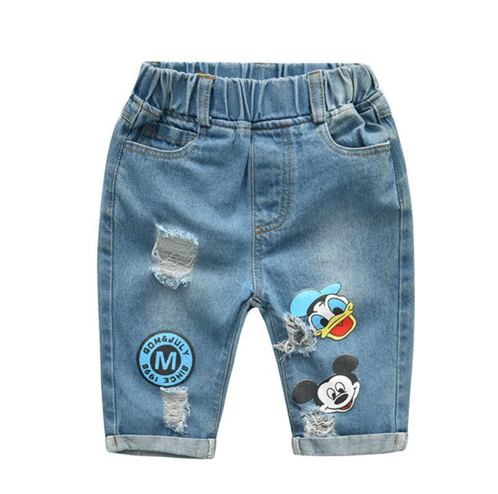 Infant Boys Girls Summer Cartoon Striped T Shirt + Denim Shorts Clothes 2pcs Sets Children Kids Hole Jeans Clothing freeshipping - Etreasurs