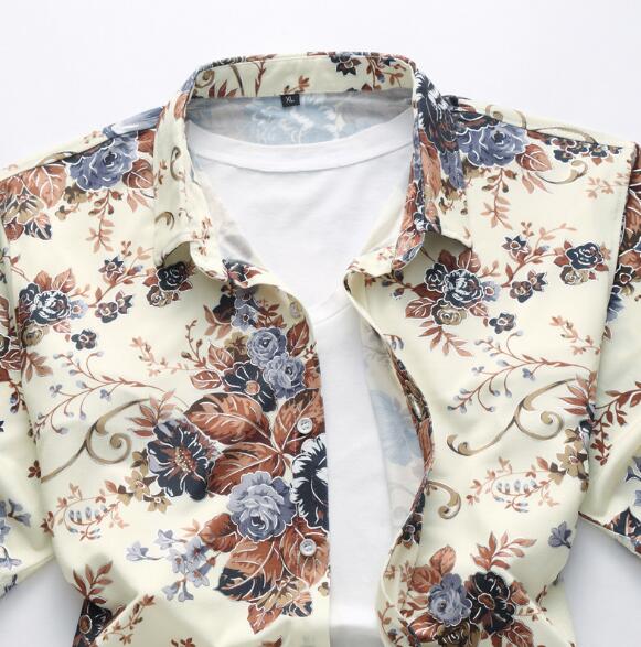 High quality silk cotton men's shirt 2019 summer fashion printed casual shirt short sleeve slim business men's shirt  size M-7XL freeshipping - Etreasurs