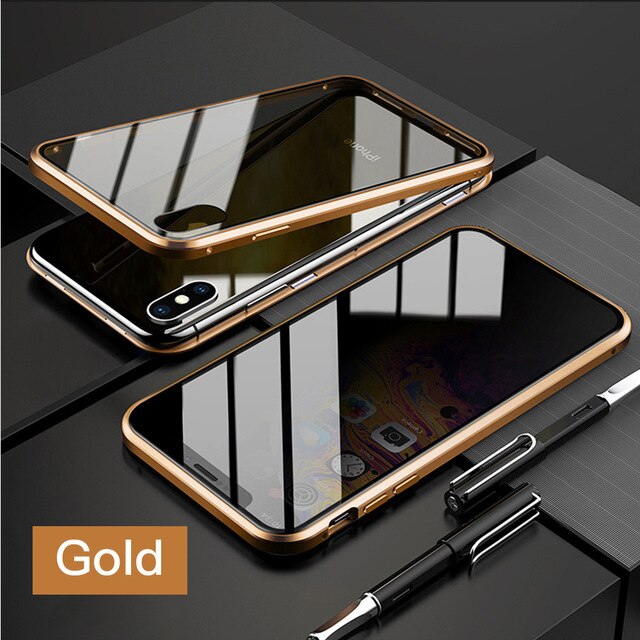 Privacy Magnetische Gehard Glas Case voor iPhone X XS MAX 8 7 Plus Anti Peep Telefoon Shell 360 Volledige Shockproof protector Clear Capa freeshipping - Etreasurs