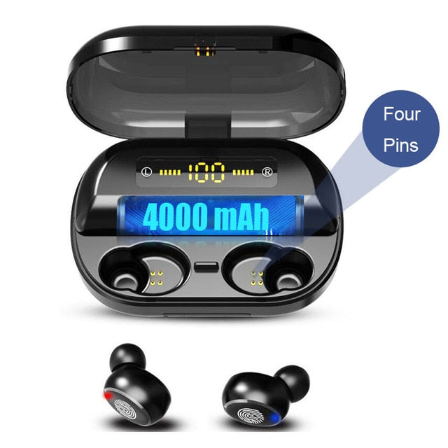 VOULAO Bluetooth 5.0 Earphone Wireless Headphons Sport Handsfree Earbuds 9D Stereo Waterproof Headset With 4000mAh Power Bank freeshipping - Etreasurs
