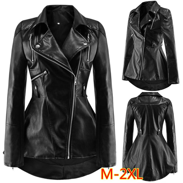 Women's PU Leather Long-sleeved Jacket Swallowtail Wind Ruffled Leather Clothing freeshipping - Etreasurs