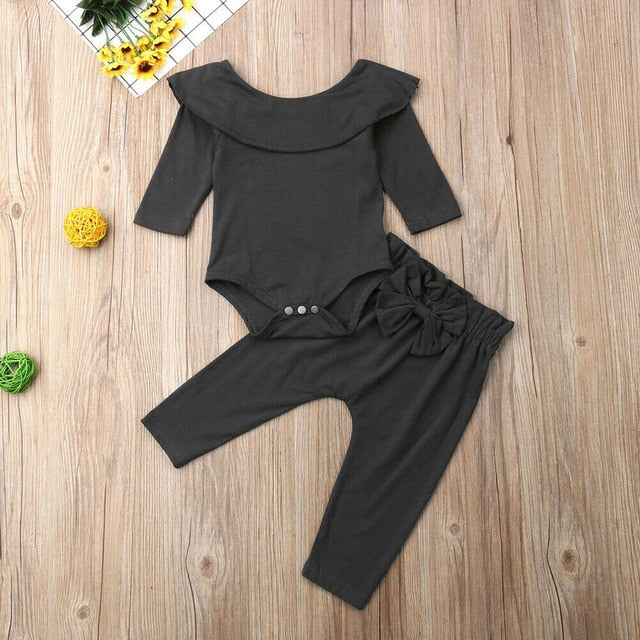 2PCS Toddler Kids Baby Girls Ruffle Bodysuit Romper Tops Pants Winter Outfits Clothes freeshipping - Etreasurs