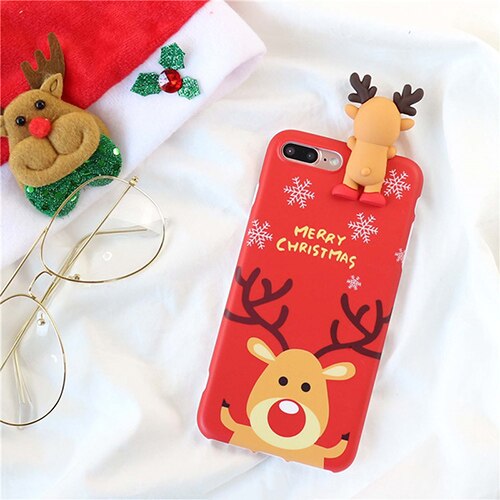 Cute Cartoon Christmas 3D Doll Deer Snowman Phone Case For iPhone X XS XR XS Max 6 6S 7 8 Plus Christmas Soft TPU Back Cover freeshipping - Etreasurs