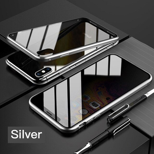 Privacy Magnetische Gehard Glas Case voor iPhone X XS MAX 8 7 Plus Anti Peep Telefoon Shell 360 Volledige Shockproof protector Clear Capa freeshipping - Etreasurs